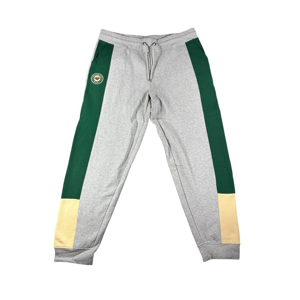 Fanatics Minnesota Wild NHL Sweatpants Mens 3XL Gray Green Block Panel Joggers